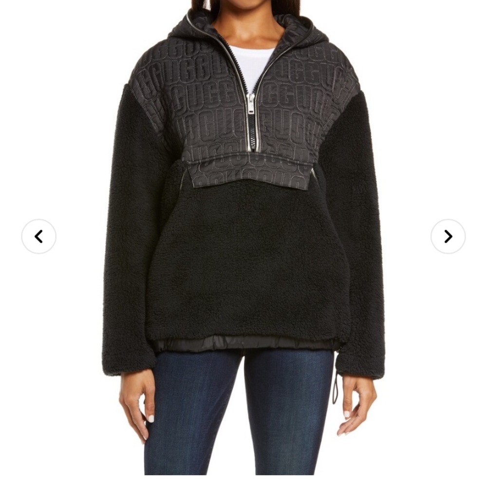 NWT UGG Logo Iggy Sherpa Zip Pullover Size Lrg - Picture 1 of 10